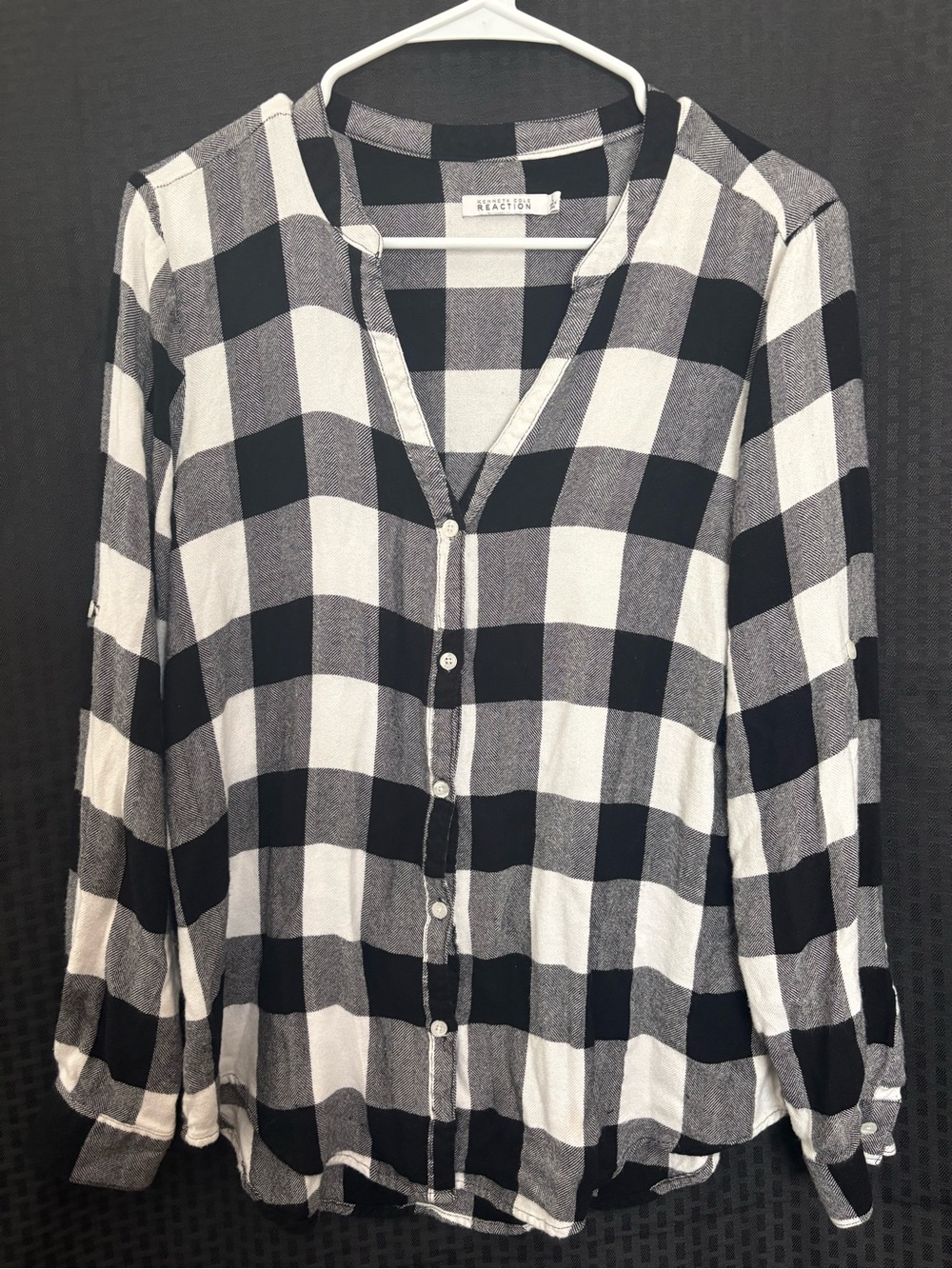 Kenneth Cole Reaction Black and White Plaid Button-Front Top